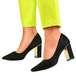 Ženske špicaste salonke s visokom ukrasnom petom, crni antilop GD-DO112A-B crno 2