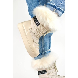 Ženske čizme za snijeg s ukrasnim krznom, bež NB605BE 2