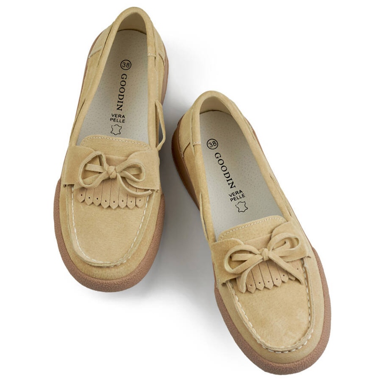 Ženske kožne mokasine s mašnom, bež Goodin GD-SW4005BE 1