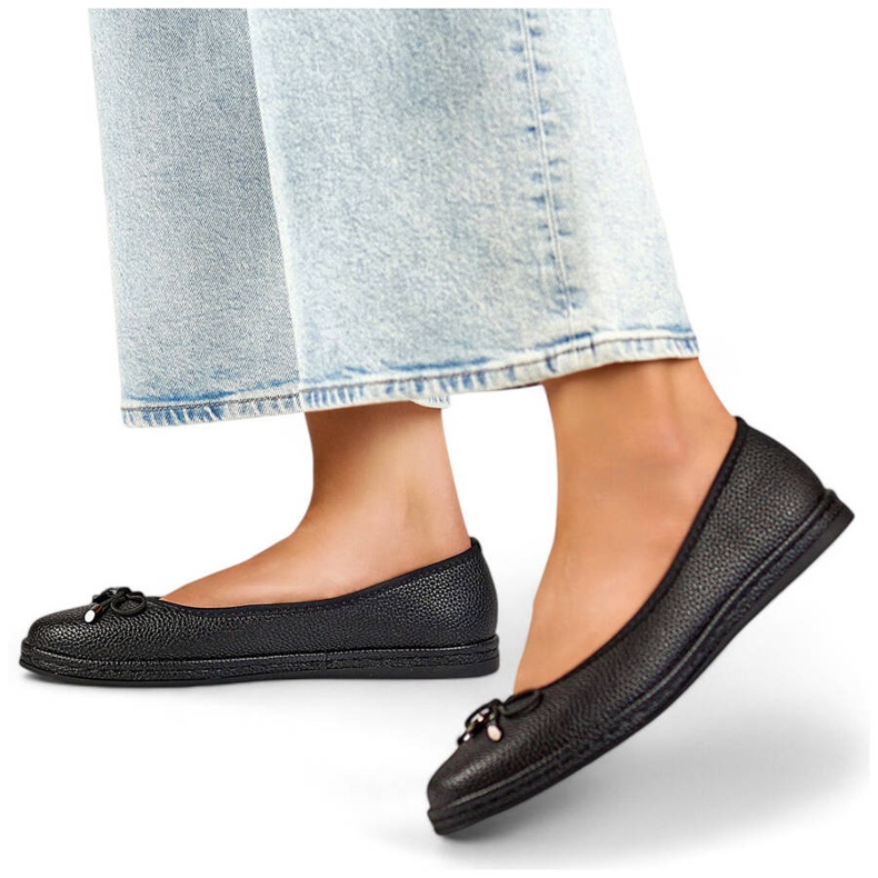 Ženske udobne crne balerinke s mašnom GD-XR392A-B crno 1