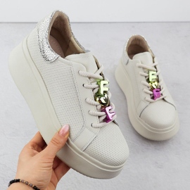 Filippo 6793 kožne kožne cipele perforirane na platformi bež 1