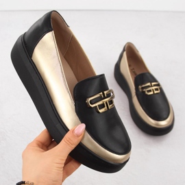 Ženske kožne cipele na crnoj i zlatnoj platformi T.Sokolski W25-499 crna 1