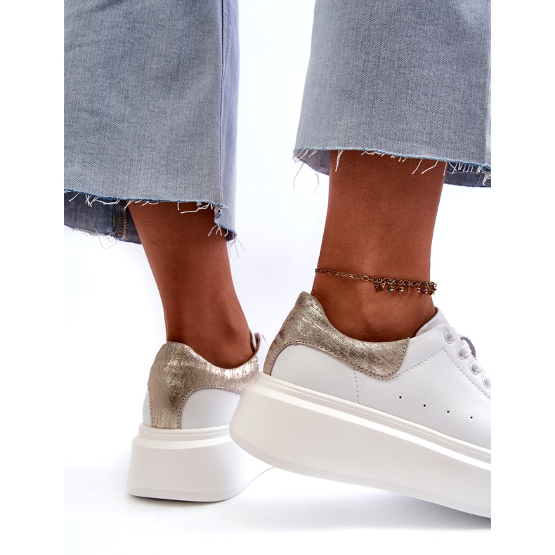 S.Barski Ženske kožne tenisice na bijeloj platformi D&amp;A LR568 bijela 3