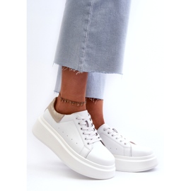 S.Barski Ženske kožne tenisice na bijeloj platformi D&amp;A LR568 bijela 1