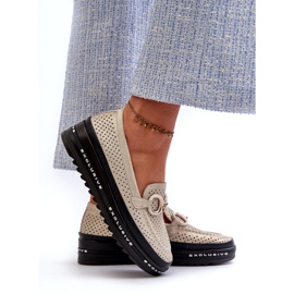 Sjajne kožne ženske mokasine na platformu s ukrasom S.Barski LR750 zlatne zlatna 2