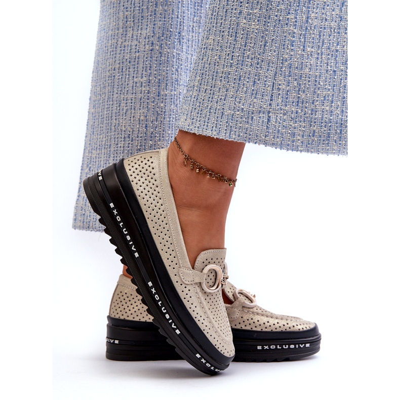 Sjajne kožne ženske mokasine na platformu s ukrasom S.Barski LR750 zlatne zlatna 2