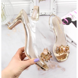 Prozirne ženske sandale sa zlatnim kamenjem Sabatina zlatna 2