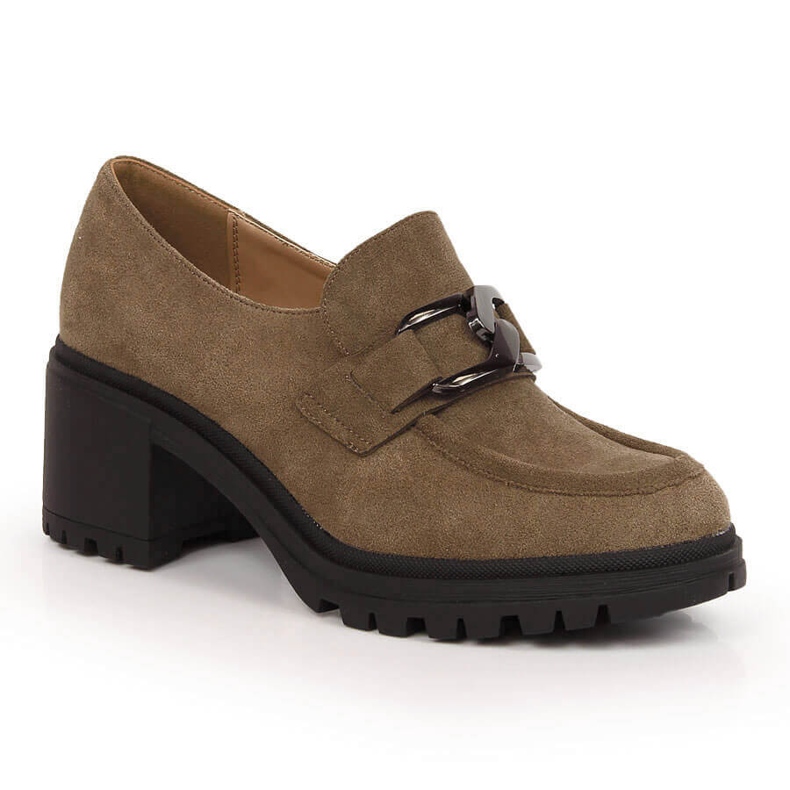 Smeđe visoke pete od brušene kože s lancem Vinceza 10921 smeđa 2