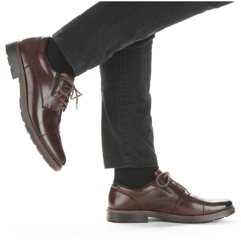 Kožne udobne muške cipele s gumicom, smeđe, Rieker 15320-25 smeđa 1