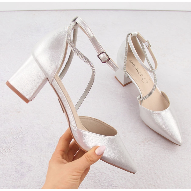 Srebrne Sabatina ženske sandale na špic s kubnim cirkonima srebro 1