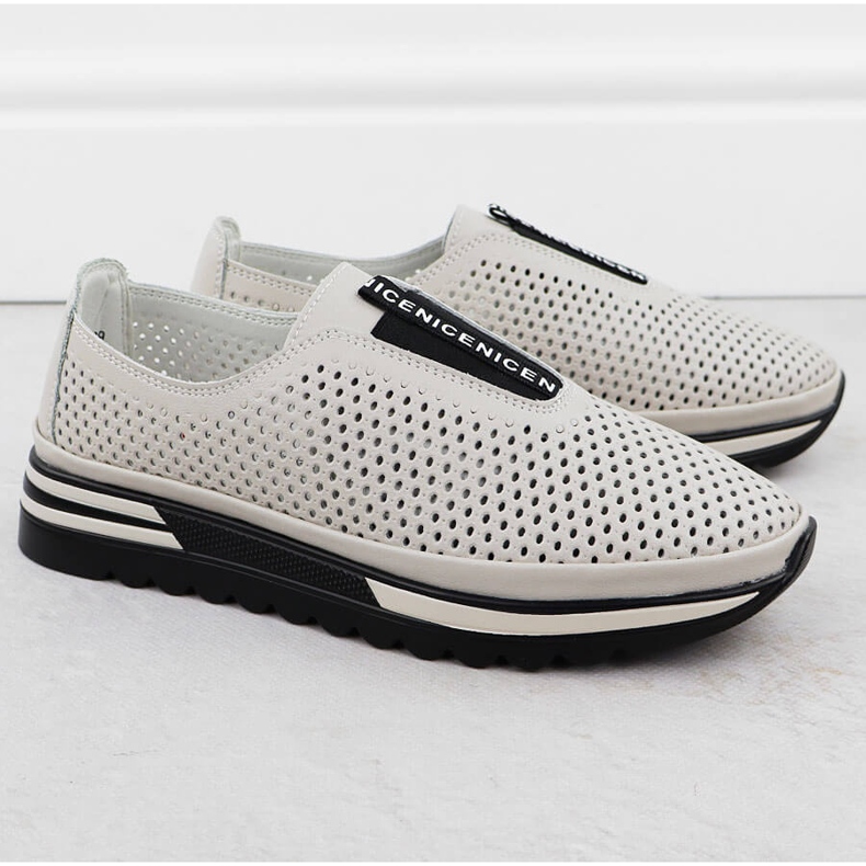 S.Barski Ženske kožne cipele, Openwork Beige S. Barski LR51-672 bež 2