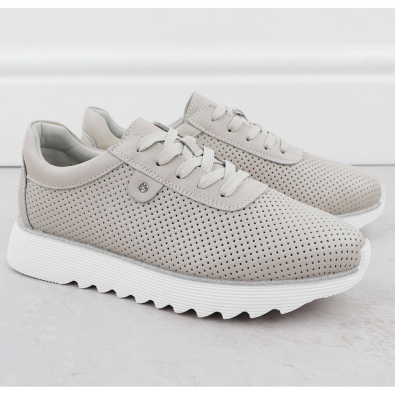 S.Barski Ženske kožne cipele na otvorenoj platformi Beige S. Barski LR51-629 bež 2