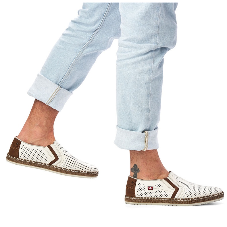 Muške otvorene kožne cipele, bijeli Rieker B5297-80 bijela 2