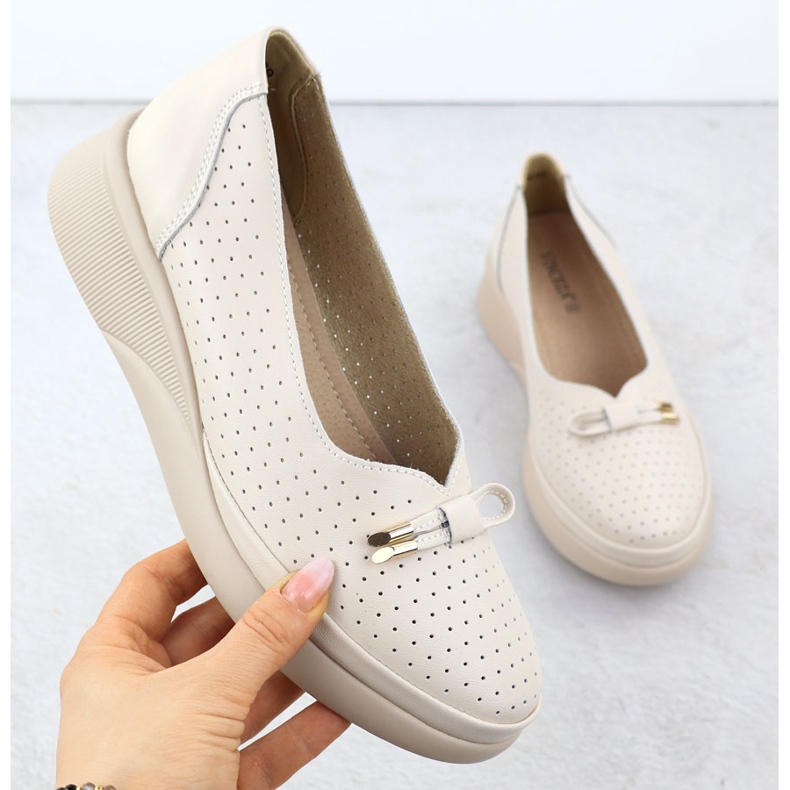 Ženske kožne cipele na platformi Openwork Beige Vinceza 7896 bež 1