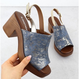 Ženske sandale na stupu pozlaćenih traperica M. Daszyński MR23126-7 plava 1