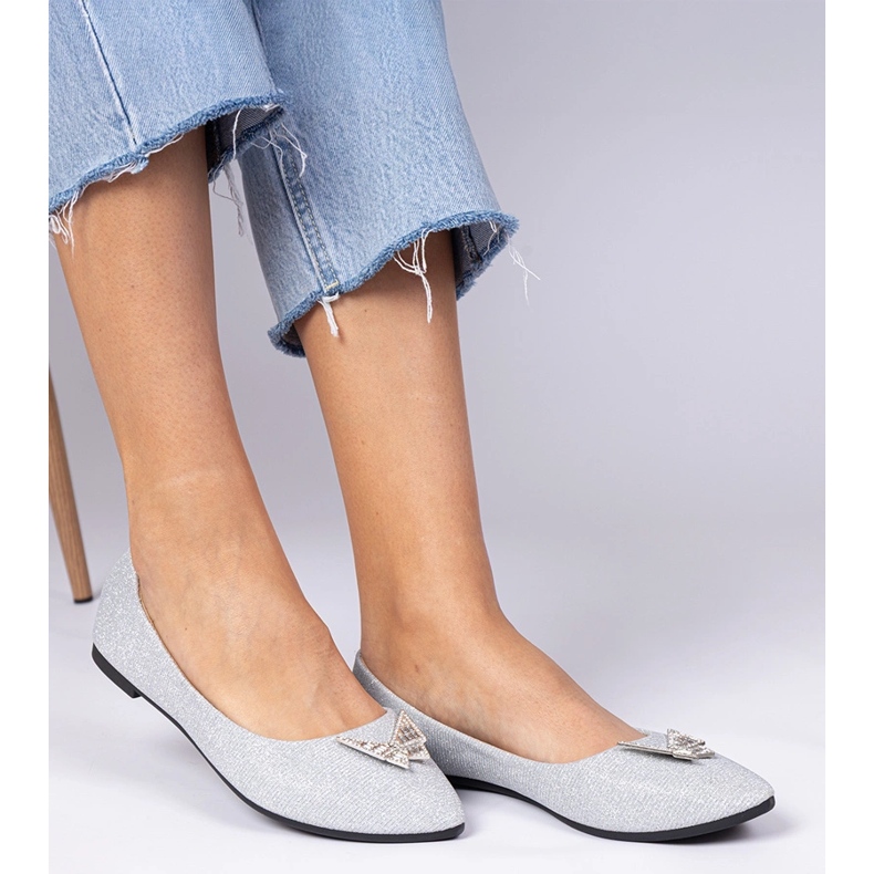 Srebrne ženske svjetlucave balerine s leptirom srebro 1