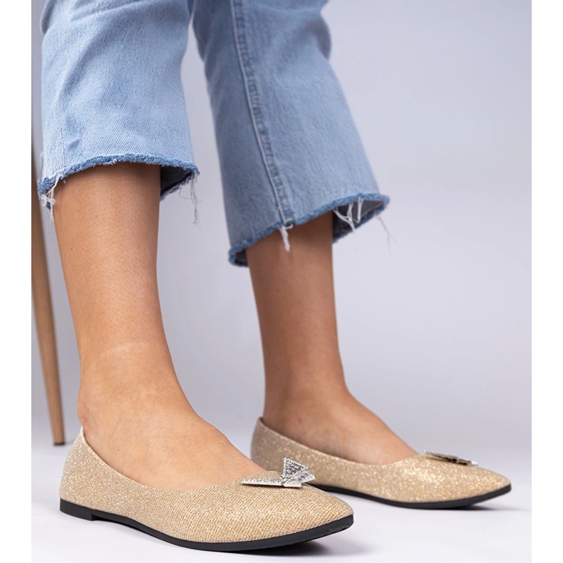 Zlatne ženske svjetlucave balerine s leptirom zlatna 1