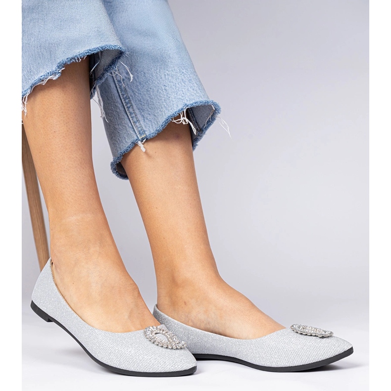 Srebrni ženski sjajni balerine s cirkonima srebro 2