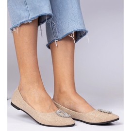 Ženski balerini šampanjca s cirkonima zlatni 1