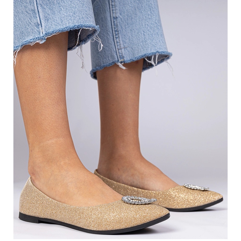 Zlatne ženske sjajne balerine s cirkonima zlatni 1