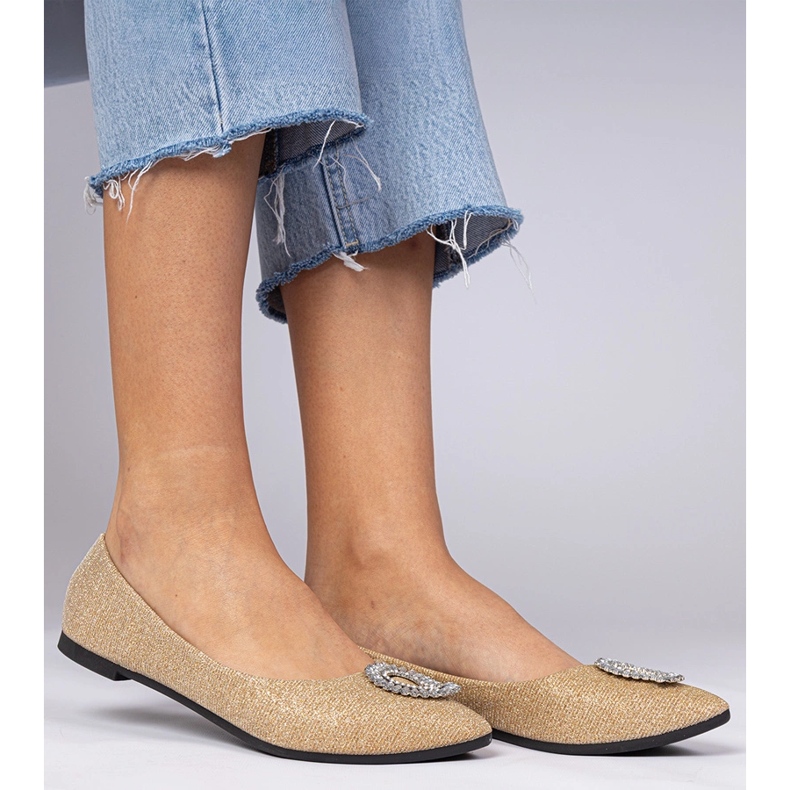 Zlatne ženske sjajne balerine s cirkonima zlatni 2
