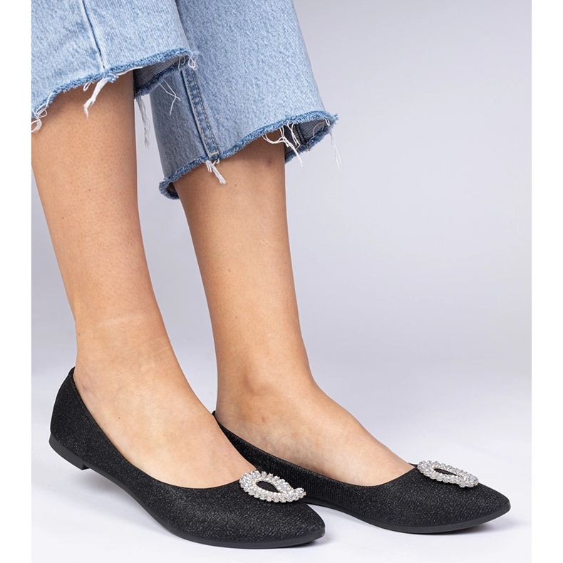 Crne ženske svjetlucave balerine s cirkonima crno 1