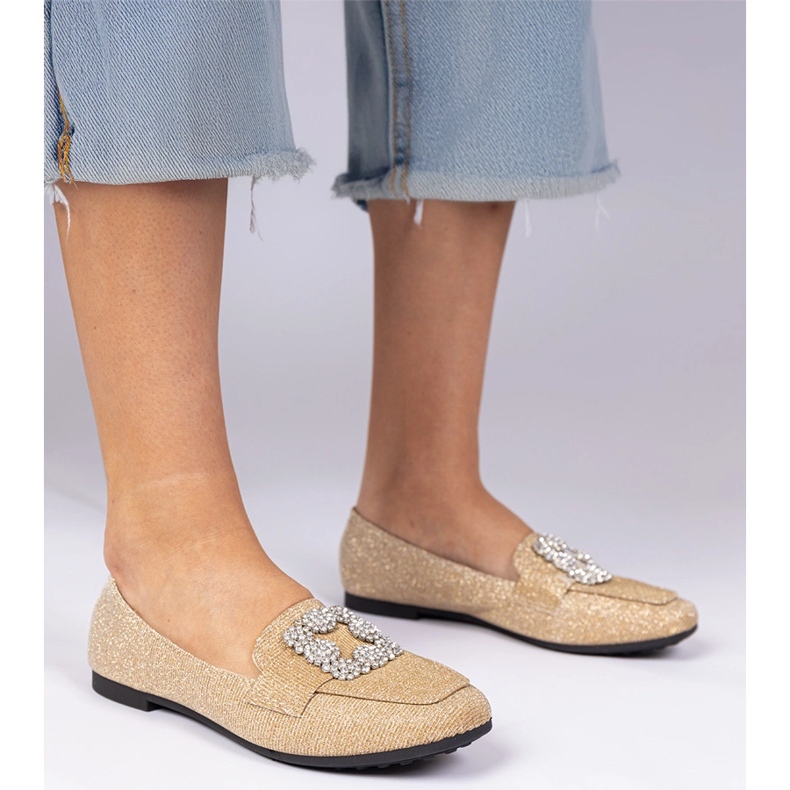 Golden Glitter Loafers s cirkonima zlatni 1