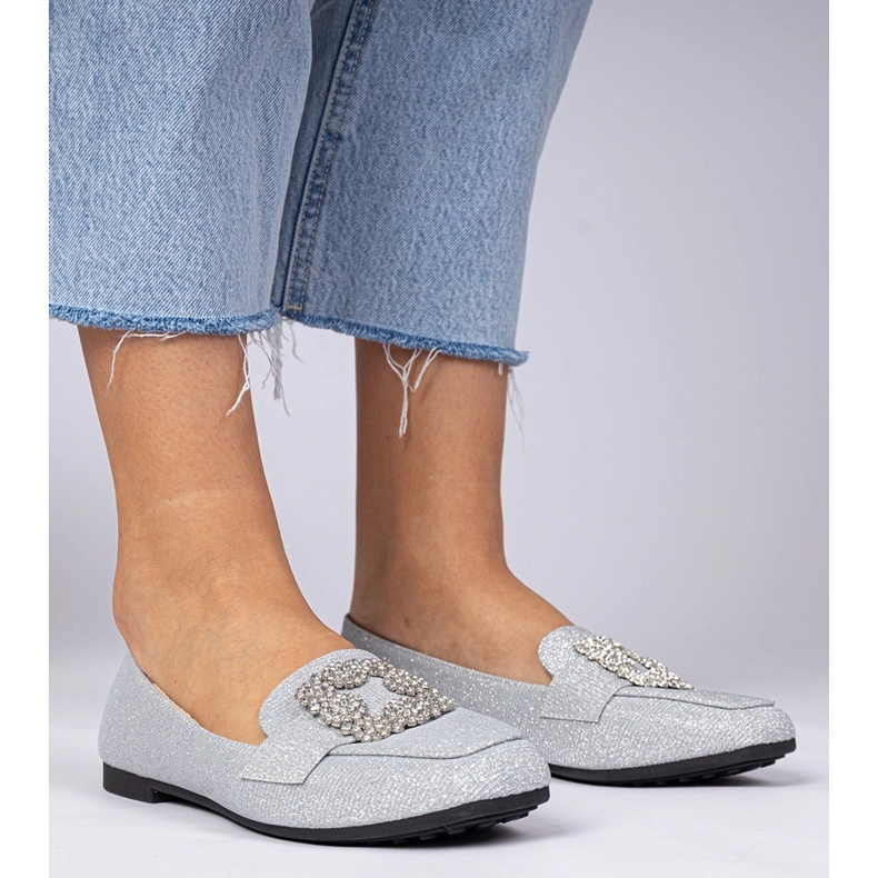 Silver Glitter Loafers s cirkonima srebro 1