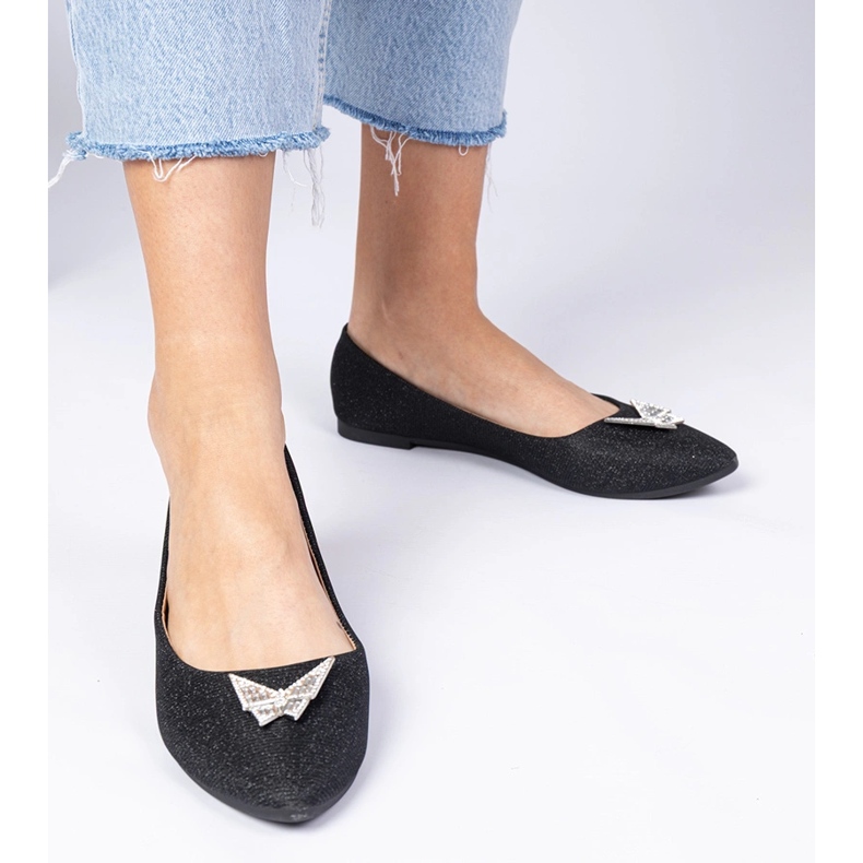 Crne ženske svjetlucave balerine s leptirom crno 2
