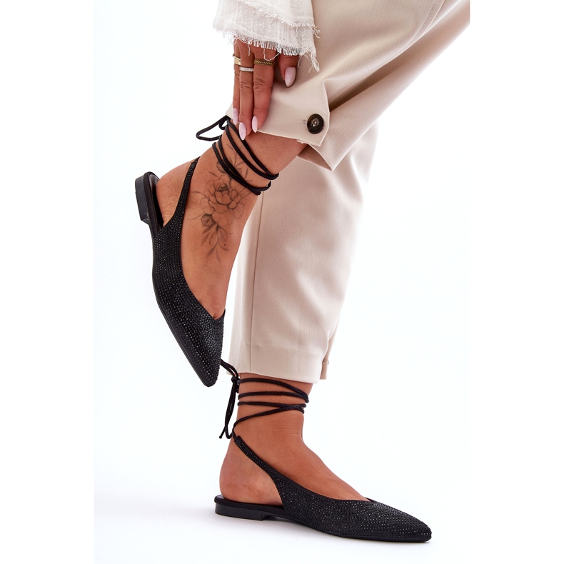 Ženske balerine ukrašene crnim rhinestones crna 2