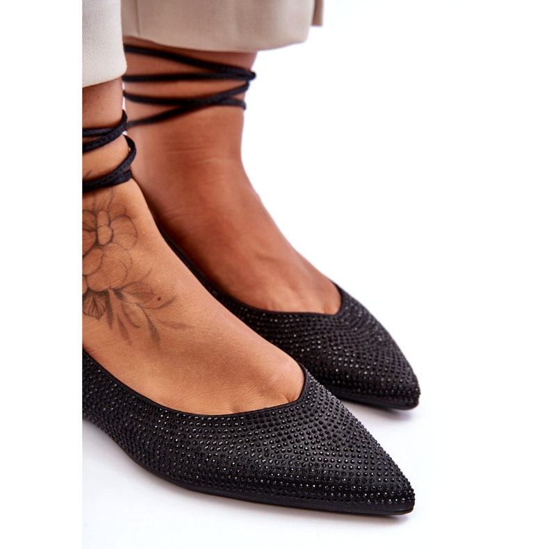 Ženske balerine ukrašene crnim rhinestones crno 3