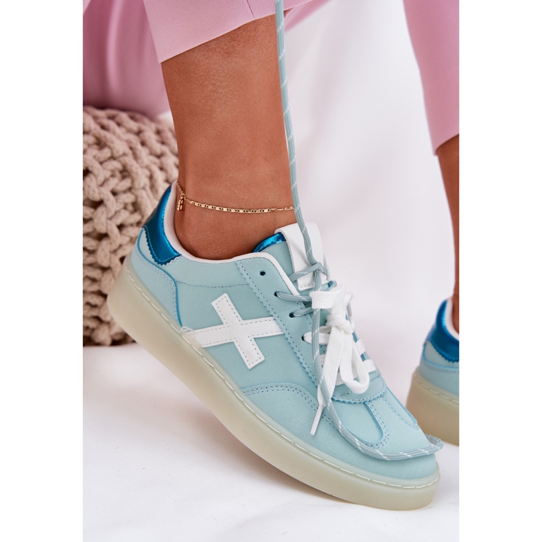 Niske ženske sportske cipele s tiskom menta leoparda plava 2