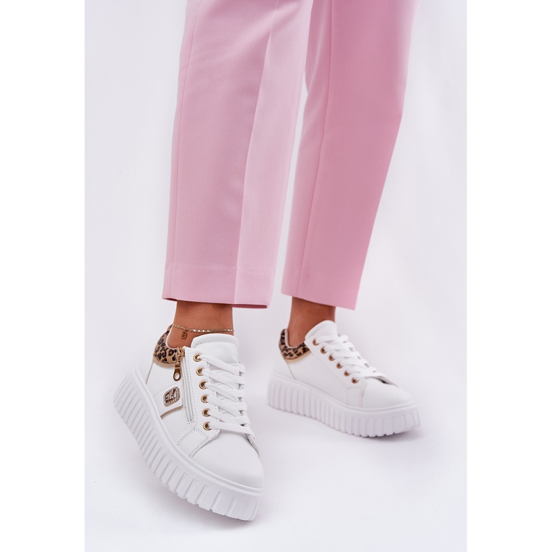 Ženske sportske cipele na platformi s eco kožnim tiskom leoparda leoparda bijela 2