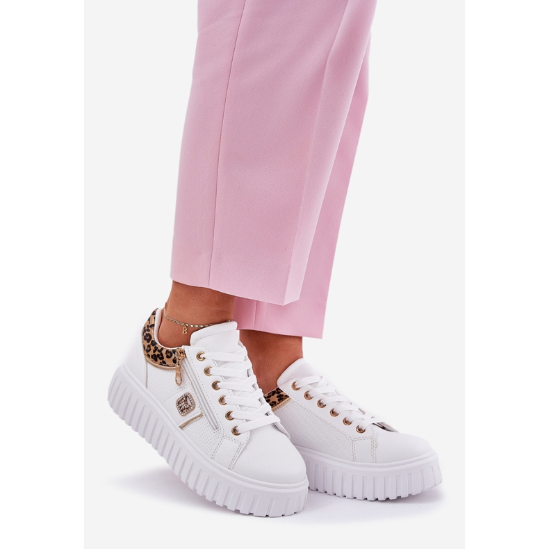 Ženske sportske cipele na platformi s eco kožnim tiskom leoparda leoparda bijela 1