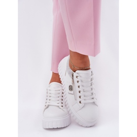 Ženske sportske cipele na platformi s eko kožom bijelom bojom bijela 2