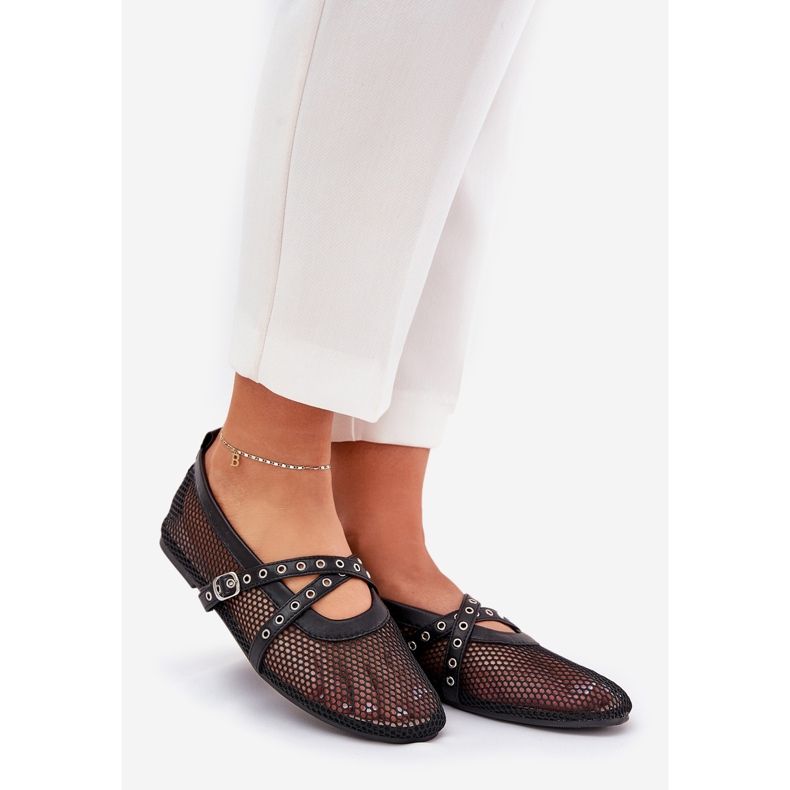 Ravne balerine s crnim prugama crno 1