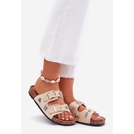 Ženske papuče na plutama s kopčama i igle bež 1