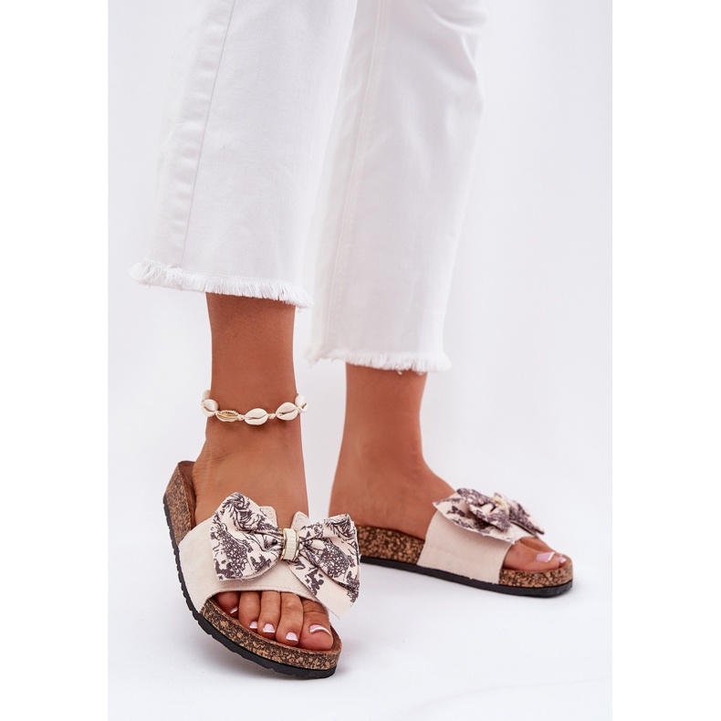 Ženske papuče s lukom na plutanoj platformi bež 2