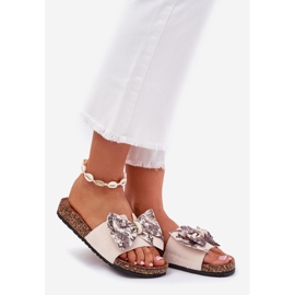 Ženske papuče s lukom na plutanoj platformi bež 1