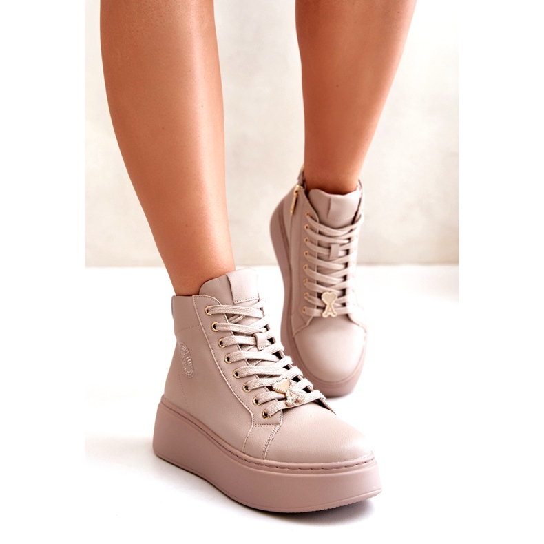 Ženske visoke kožne tenisice na platformu Vinceza 66707 Bež 1