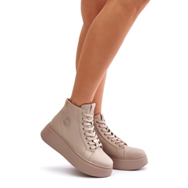 Ženske visoke kožne tenisice na platformu Vinceza 66707 Bež 4