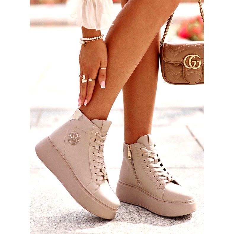 Ženske visoke kožne tenisice na platformu Vinceza 66707 Bež 5