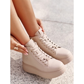 Ženske visoke kožne tenisice na platformu Vinceza 66707 Bež 8
