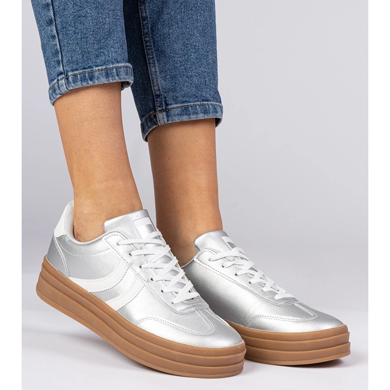 Ženske sportske tenisice na platformi Silver tenisice srebro 1