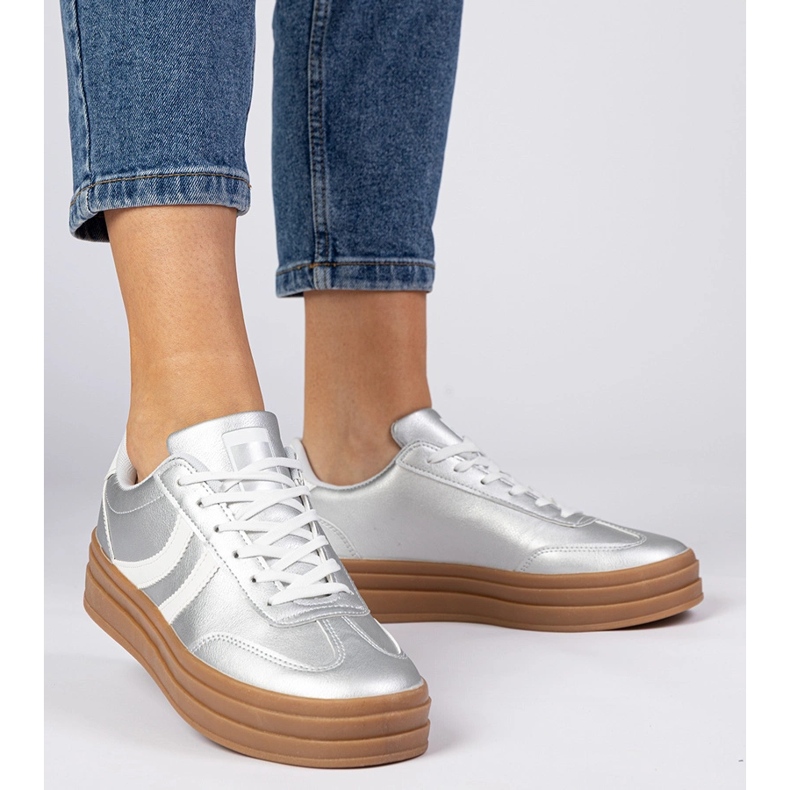 Ženske sportske tenisice na platformi Silver tenisice srebro 2