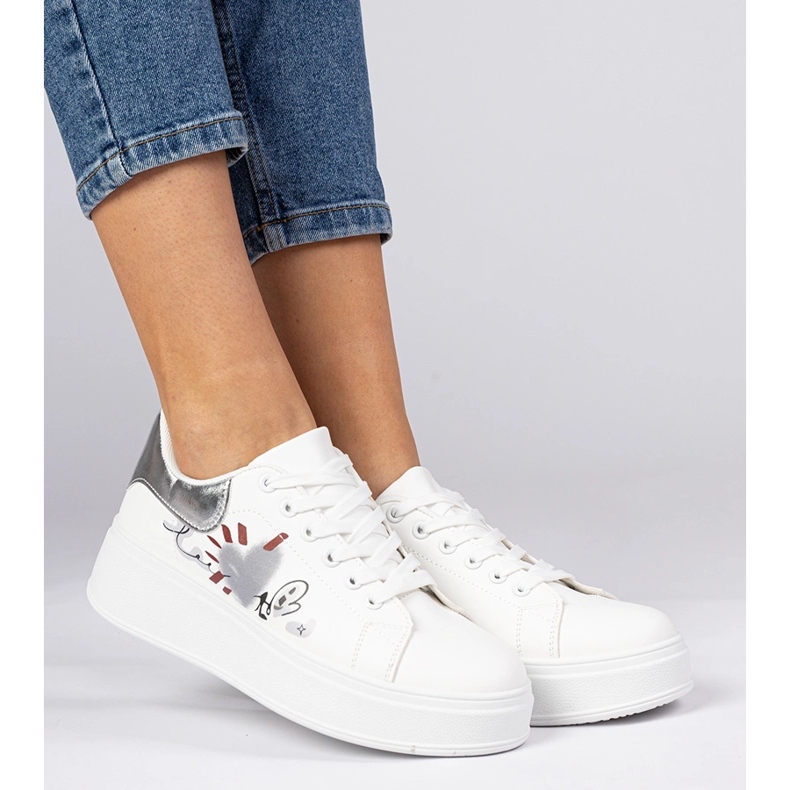 Bijele i srebrne tenisice ženske sportske tenisice s tiskom bijela 2