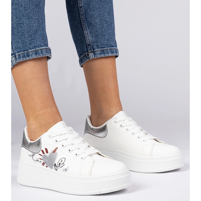 Bijele i srebrne tenisice ženske sportske tenisice s tiskom bijela 1