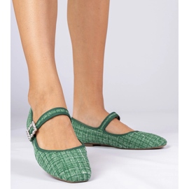 Zelene ženske balerine s kopčom i kristalima zelena 2