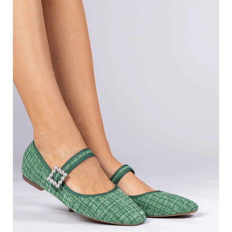 Zelene ženske balerine s kopčom i kristalima zelena 1