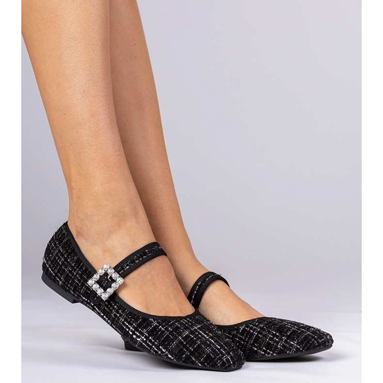 Crne ženske balerine s kopčom i kristalima crna 2